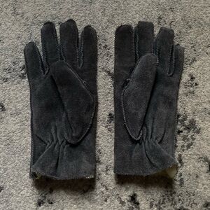faux sheep skin lined dark grey suede gloves